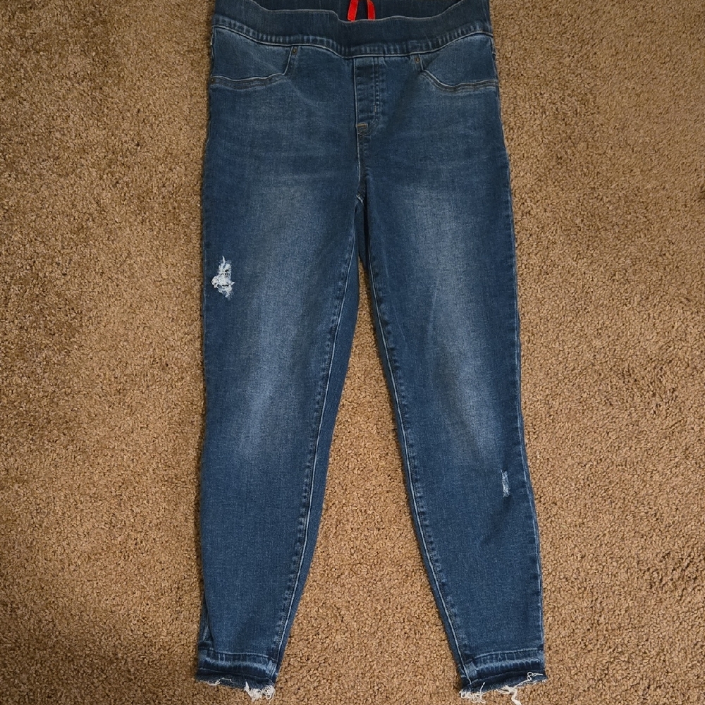 SPANX Distressed Jeggings With Raw Edge Hem Size M.